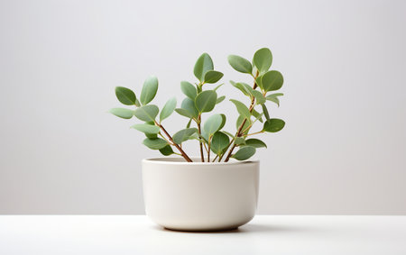 Eucalyptus Plant Seedling in a White Bowlの素材