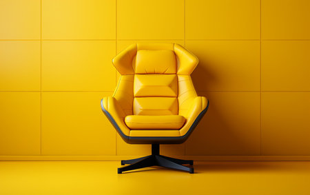 Wall-Mounted Gaming Chair Against a Yellow Backdropの素材