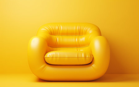 Hanging Inflatable Chair Against a Sunny Yellow Backgroundの素材
