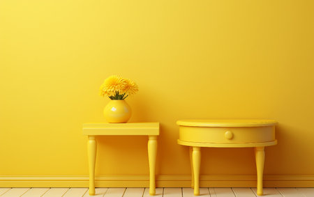 Wall-Embedded Nesting Tables with a Splash of Yellowの素材