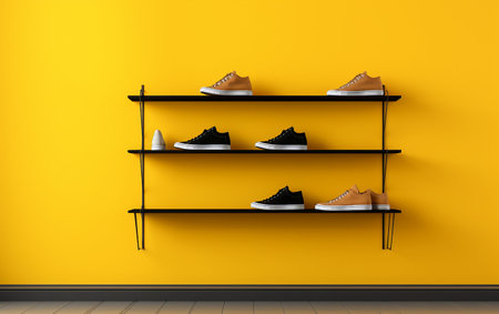 Yellow Wall-Mounted Shoe Rack Backgroundの素材