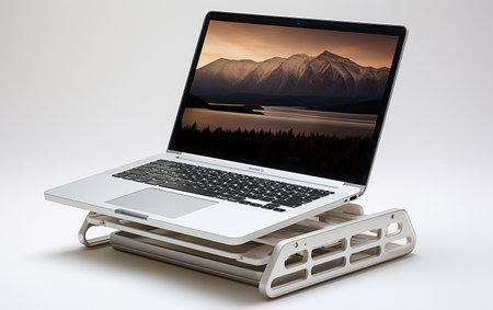 Optimized Ventilation for Laptop Stand on a White Surfaceの素材