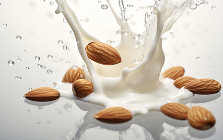 Almond with Milk Splash Transparent Backgroundの素材