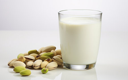 Pistachios with Milk in Glass on Clear Backgroundの素材