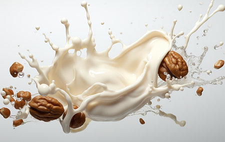 Walnut with Milk Splash, No Backgroundの素材