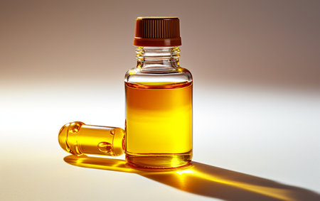 Bottle of Vitamin E Oil Against a Transparent Settingの素材