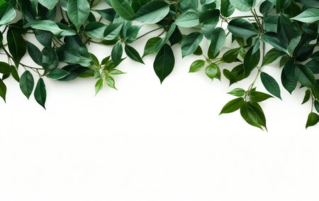 Unique Green Leaves Border Title on Transparencyの素材