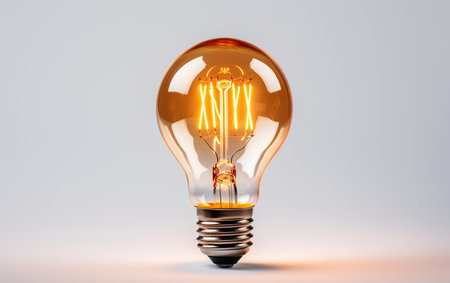 Incandescent Bulb Illuminated on a Clear Backgroundの素材