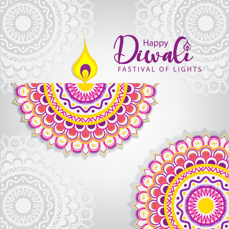 Happy Diwali greeting card design. Diwali diya backgroundのイラスト素材