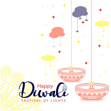 Happy Diwali festival of lights background vector illustration. Suitable for greeting card, poster and banner.のイラスト素材