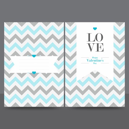 Valentine greeting card with blue and brown zigzag pattern in backgroundのイラスト素材