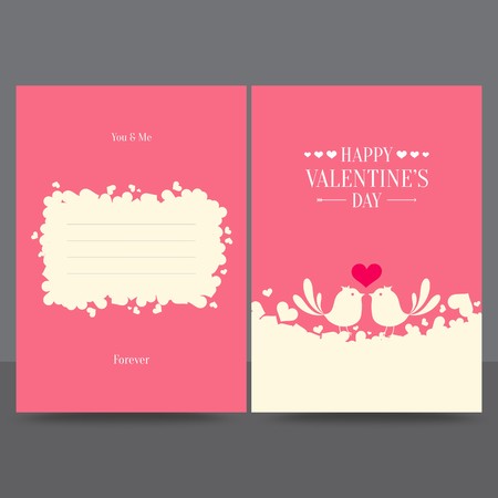 Valentine greeting card in retro red and white colors with birds and greeting messageのイラスト素材