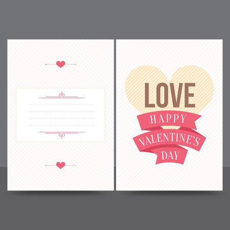 Valentine greeting card with retro beige heart and greeting message over red ribbonのイラスト素材