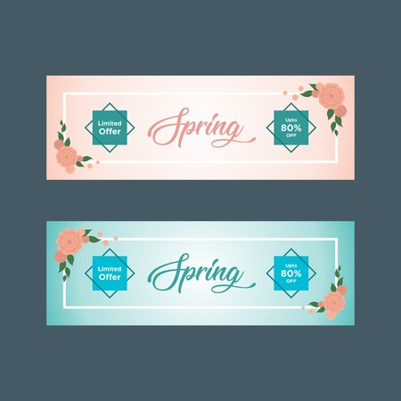 Pink and Blue Spring Sale Banners with White Framesのイラスト素材