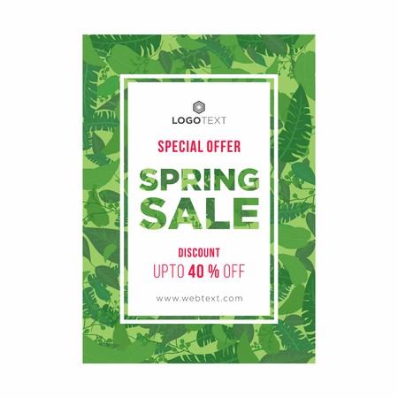 Leafy green spring poster with white frame in center and red and white typographyのイラスト素材