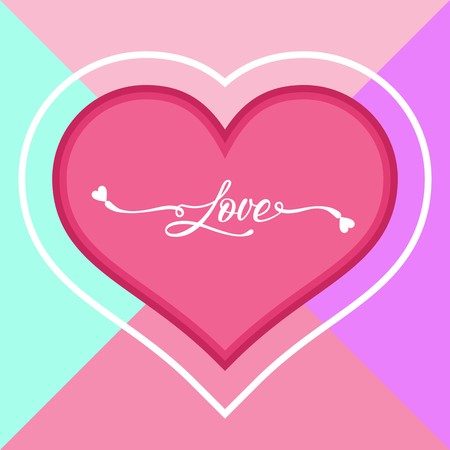 Valentine's Day greeting card template. Pink Heart over Abstract Colorful Backgroundのイラスト素材