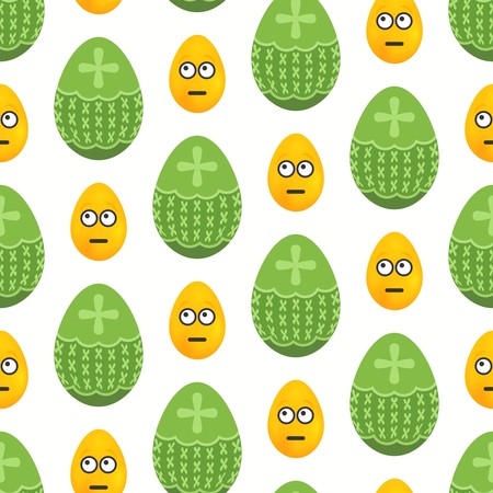 Seamless pattern of green easter eggs and poker face smileysのイラスト素材
