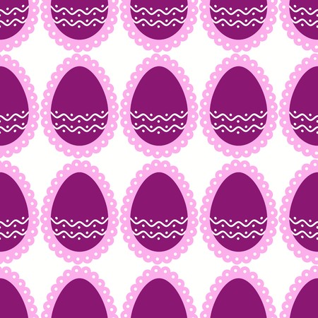 Seamless pattern of cute easter eggs with purple finish and curvy lace border on subtle backgroundのイラスト素材