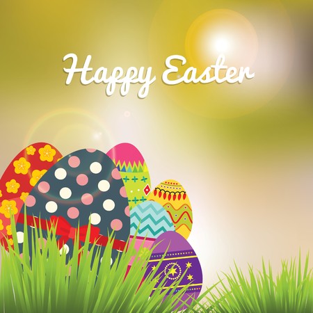 Bright and Sunny Easter Eggs over a Gradient Backgroundのイラスト素材