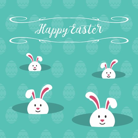 White bunnies emerging with a teal backgroundのイラスト素材