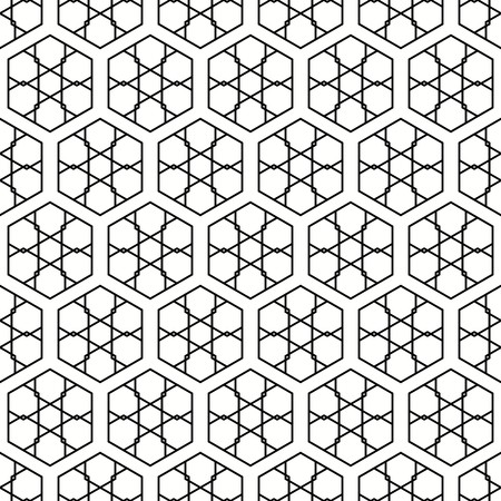 Seamless pattern of black and white hexagons with lined patternのイラスト素材