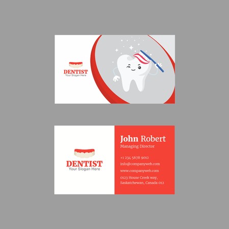 Duotone Business card in red and white tones perfect for any corporate or dental businessesのイラスト素材