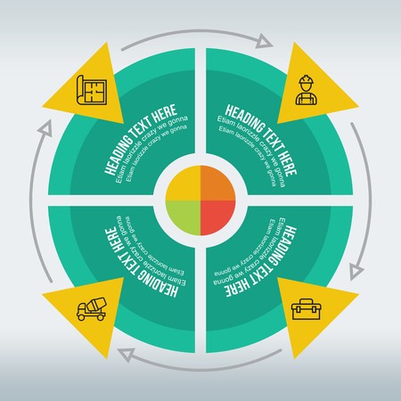 Construction process infographic in teal and yellowのイラスト素材