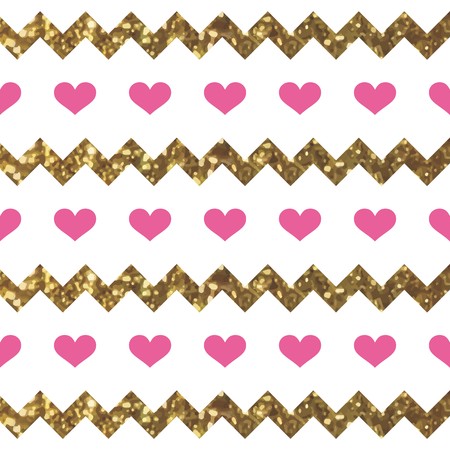 Gold Chevron Pattern with Adorable Heartsのイラスト素材