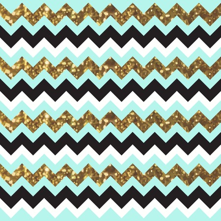 Glittery Gold Chevron Zigzag Pattern with Black and Aqua Feelのイラスト素材
