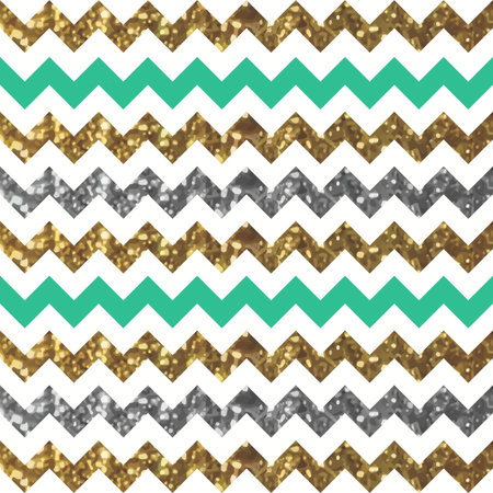 Jade Zigzag Pattern with Glittery Gold and Silver Effectのイラスト素材
