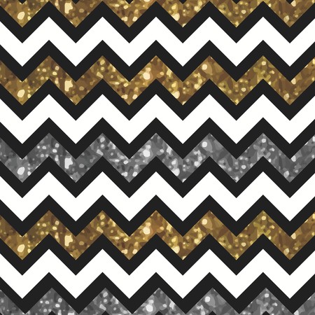 White Zigzag Pattern with Glittery Gold and Silver Effectのイラスト素材