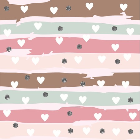 Abstarct Striped Pattern with Hearts and Glittery Hexagonのイラスト素材