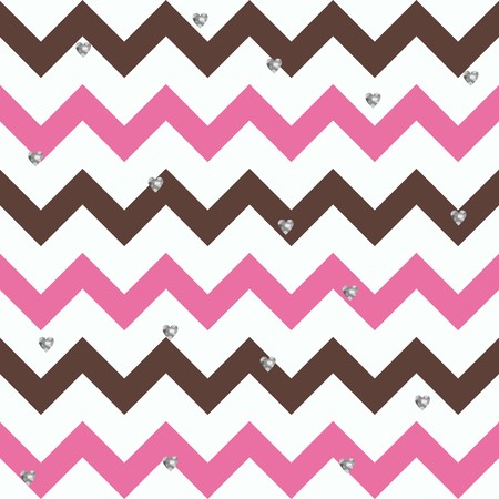 Bubblegum Chocolate Zigzag Pattern with Small Glittery Heartsのイラスト素材