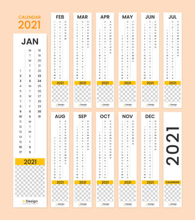 Wall calendar 2021. Yearly planner with all months. School and company schedule.のイラスト素材
