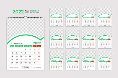 Wall calendar 2021. Yearly planner with all months. School and company schedule.のイラスト素材