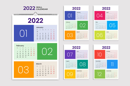 Wall calendar 2021. Yearly planner with all months. School and company schedule.のイラスト素材