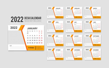 Print Ready Desk Calendar Template for 2022 Year, Desktop Monthly Office Calendar , Week Starts on Monday, Yearly Plannerのイラスト素材