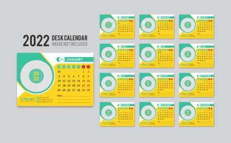 Print Ready Desk Calendar Template for 2022 Year, Desktop Monthly Office Calendar , Week Starts on Monday, Yearly Plannerのイラスト素材
