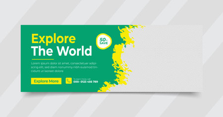 Travel agency social media cover templates fully editable, advertising design, web banner templateのイラスト素材