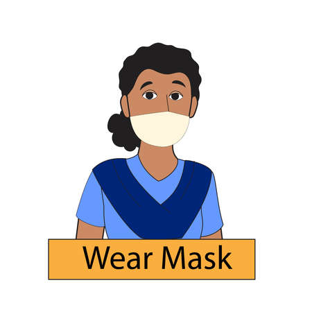 Girl wear mask | Indian girl wear maskのイラスト素材