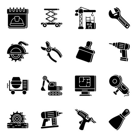 Pack of Construction Equipment Solid Iconsのイラスト素材