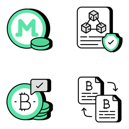 Pack of Cryptocurrency and Blockchain Flat Iconsのイラスト素材