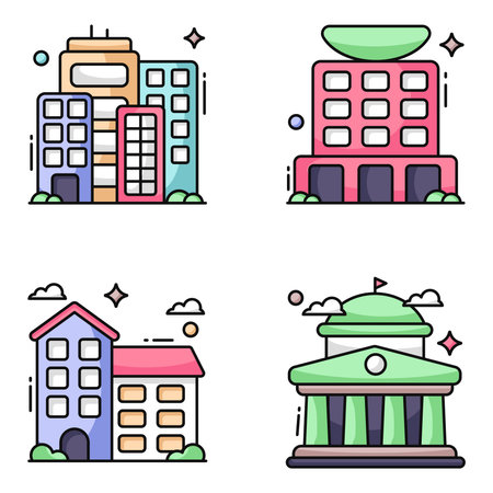 Pack of Commercial Building Flat Iconsのイラスト素材