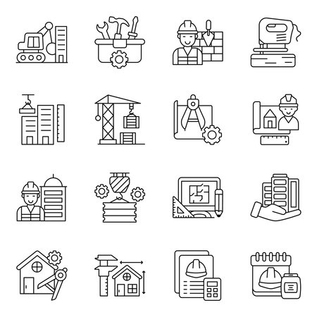 Set of Construction Equipment Flat Iconsのイラスト素材