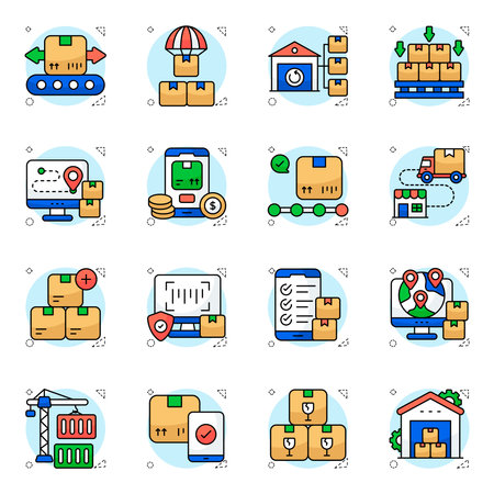 Set of Logistic and Cargo Flat Iconsのイラスト素材