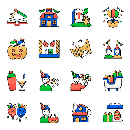 Pack of New Year Party Flat Iconのイラスト素材