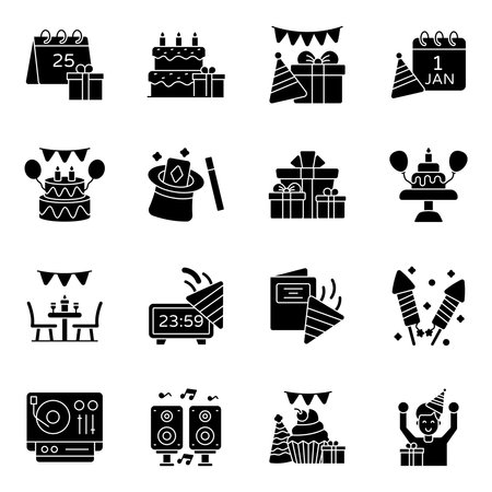 Pack of Party and Celebrate Solid Iconのイラスト素材