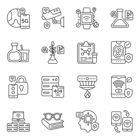Set of Data Science line Iconsのイラスト素材