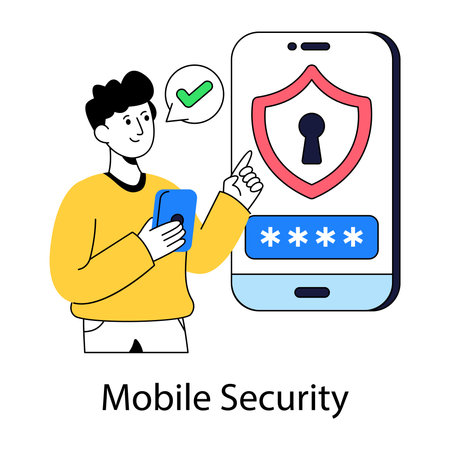 Conceptual flat design illustration of mobile securityのイラスト素材