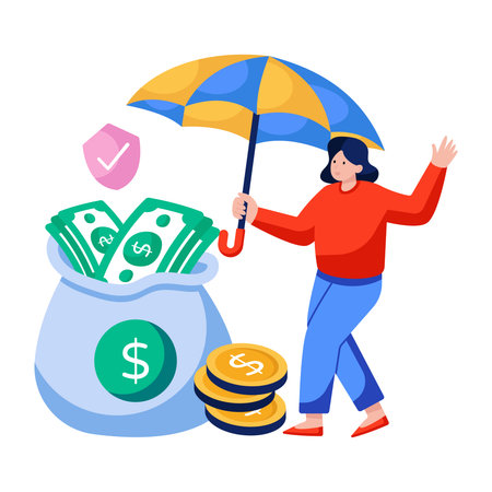Money with umbrella, illustration of financial insuranceのイラスト素材